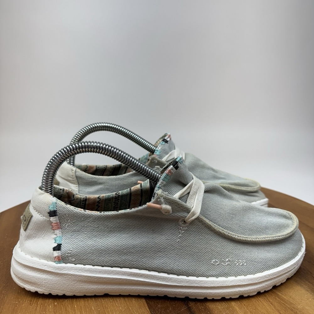 Womens Hey Dude Wendy Boho Light Denim Casual Slip On Loafers Shoes Size 7 M